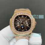 Swiss Replica Patek Philippe 5740 Nautilus Brown Dial Diamond Rose Gold Watch 